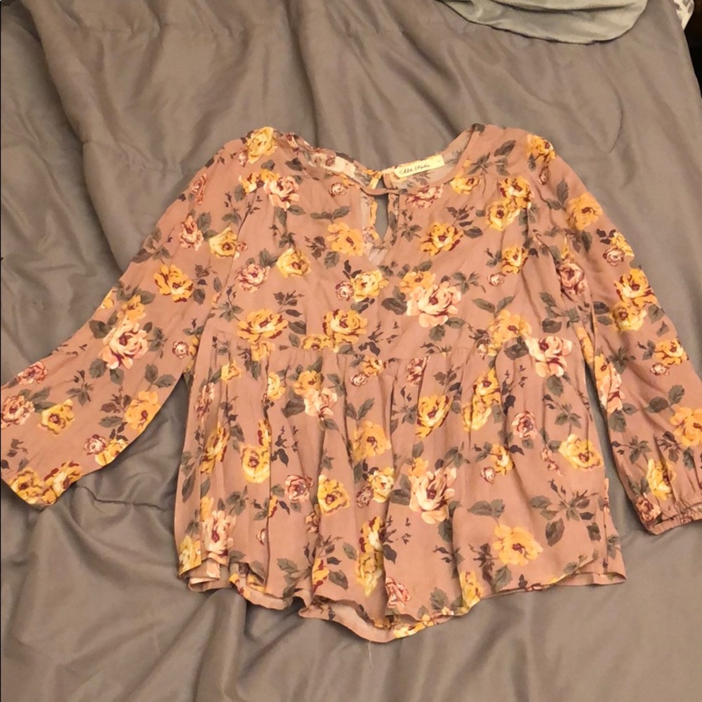 Blouse- long sleeve pink roses